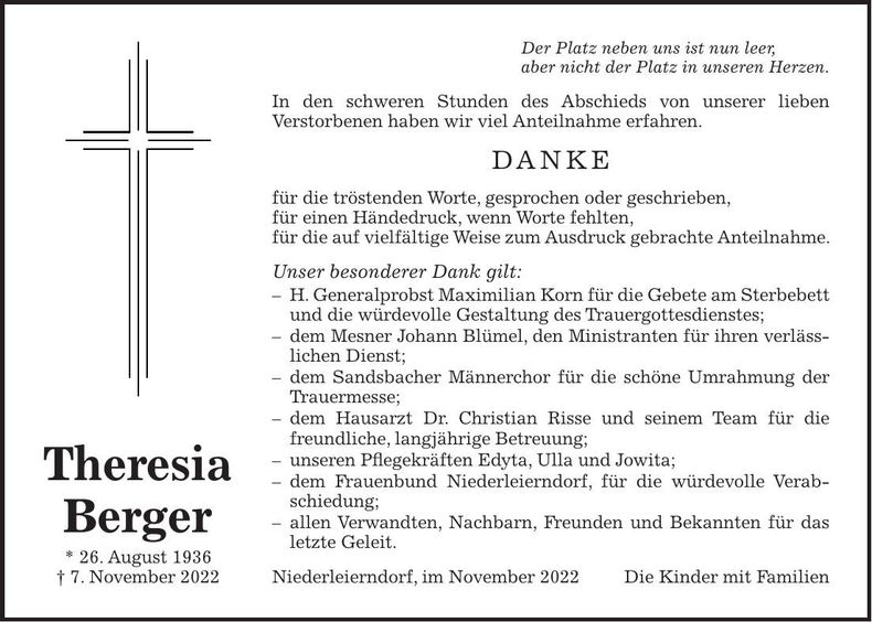 Traueranzeige Theresa Berger