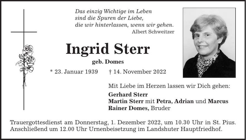 Traueranzeige Ingrid Sterr