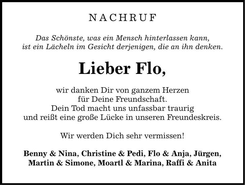 Traueranzeige Florian Heger