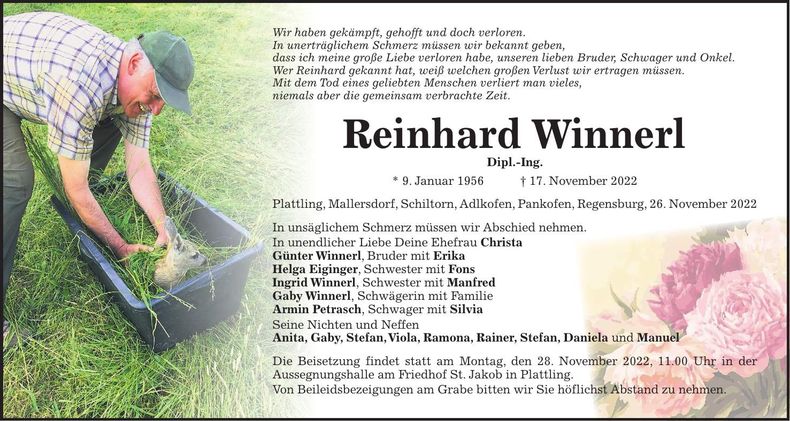 Traueranzeige Reinhard Winnerl