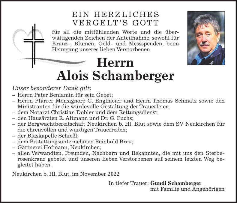 Traueranzeige Alois Schamberger