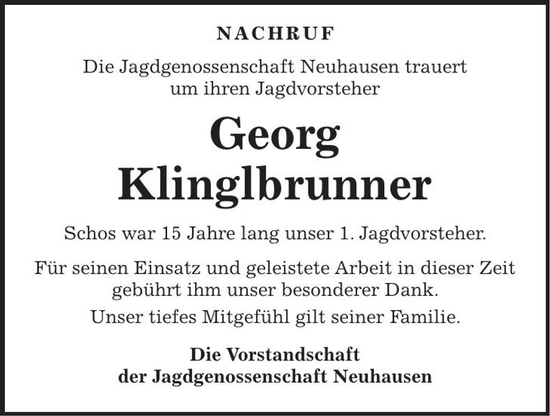 Traueranzeige Georg Klinglbrunner
