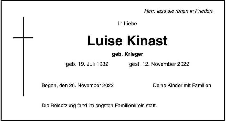 Traueranzeige Luise Kinast