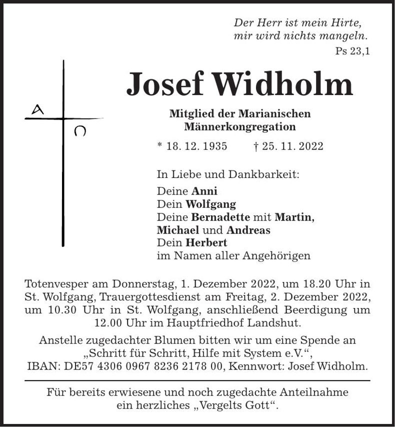 Traueranzeige Josef Widholm