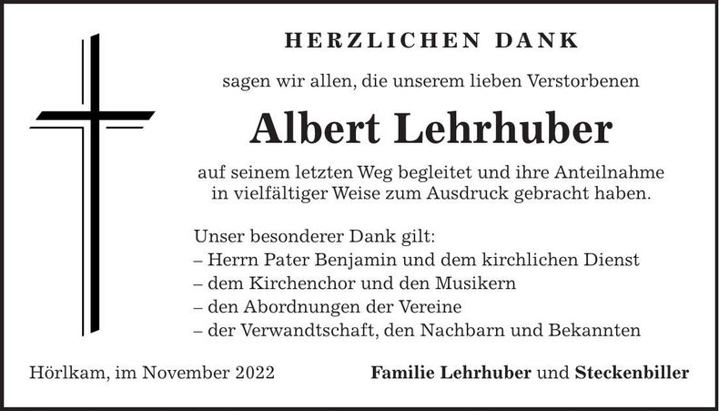 Traueranzeige Albert Lehrhuber
