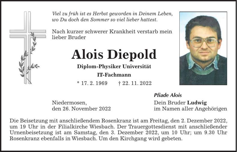 Traueranzeige Alois Diepold