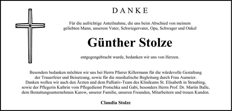 Traueranzeige Günther Stolze