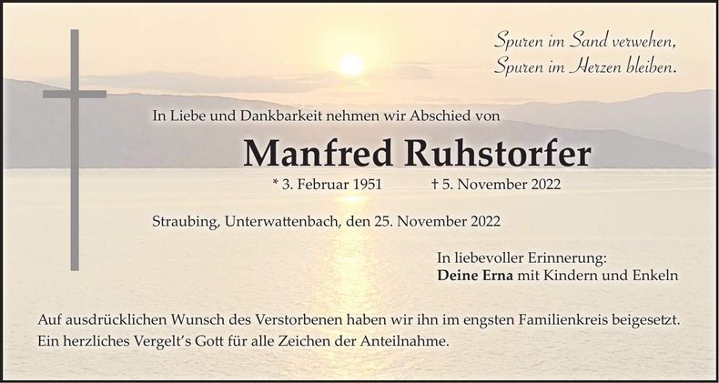 Traueranzeige Manfred Ruhstorfer