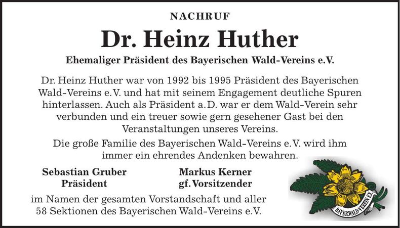 Traueranzeige Heinz Huther
