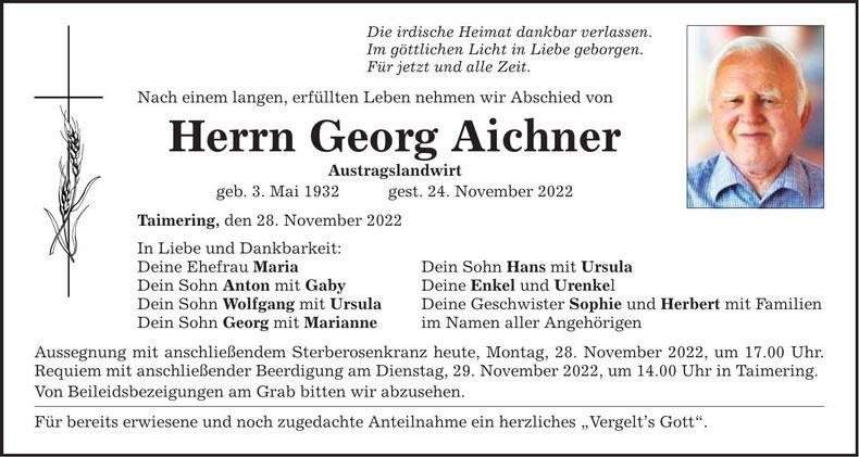 Traueranzeige Georg Aichner