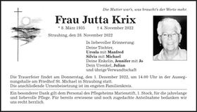 Traueranzeige Jutta Krix