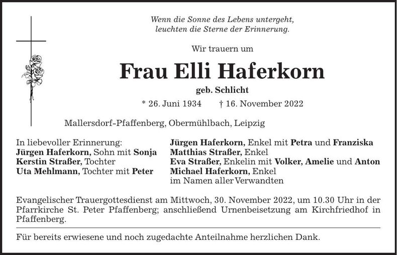 Traueranzeige Elli Haferkorn