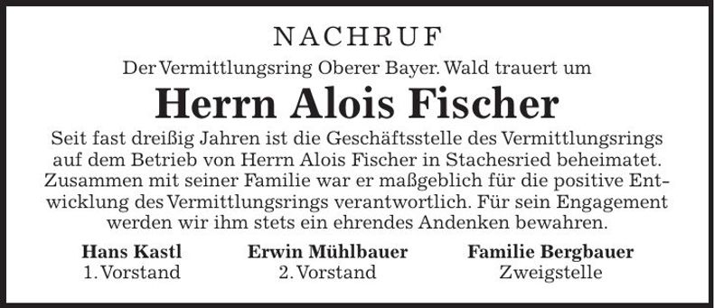 Traueranzeige Alois Fischer