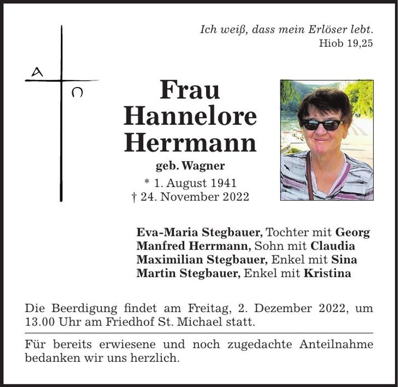 Traueranzeige Hannelore Herrmann