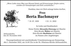 Traueranzeige Berta Bachmayer