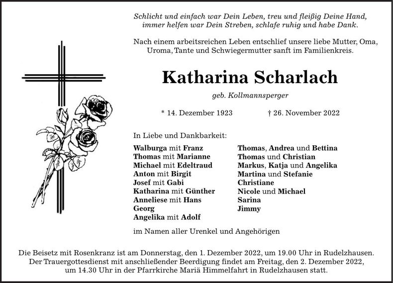 Traueranzeige Katharina Scharlach