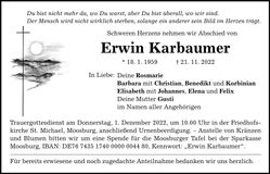 Traueranzeige Erwin Karbaumer