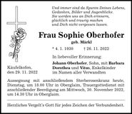 Traueranzeige Sophie Oberhofer