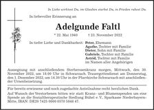 Traueranzeige Adelgunde Faltl