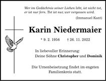 Traueranzeige Karin Niedermaier