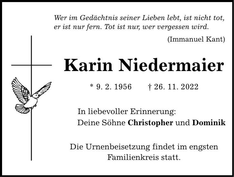 Traueranzeige Karin Niedermaier
