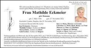 Traueranzeige Mathilde Eckmeier
