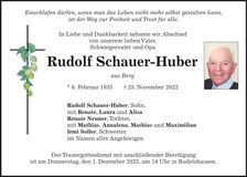 Traueranzeige Rudolf Schauer-Huber