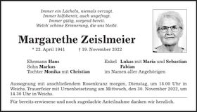 Traueranzeige Margarethe Zeislmeier
