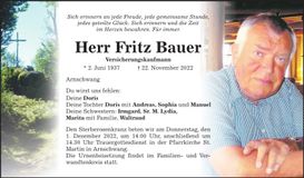 Traueranzeige Fritz Bauer
