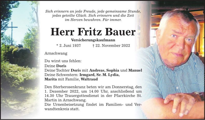 Traueranzeige Fritz Bauer