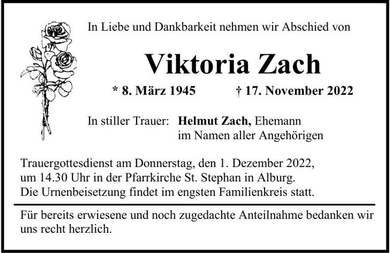 Traueranzeige Viktoria Zach