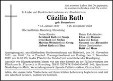 Traueranzeige Cäzilia Rath
