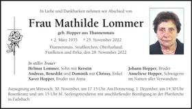 Traueranzeige Mathilde Lommer