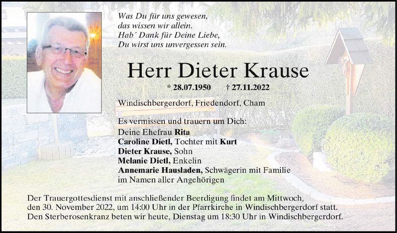 Traueranzeige Dieter Krause