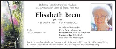 Traueranzeige Elisabeth Brem