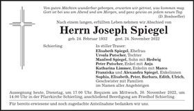 Traueranzeige Joseph Spiegel