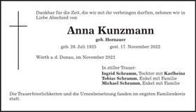 Traueranzeige Anna Kunzmann