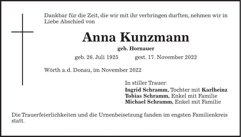 Traueranzeige Anna Kunzmann
