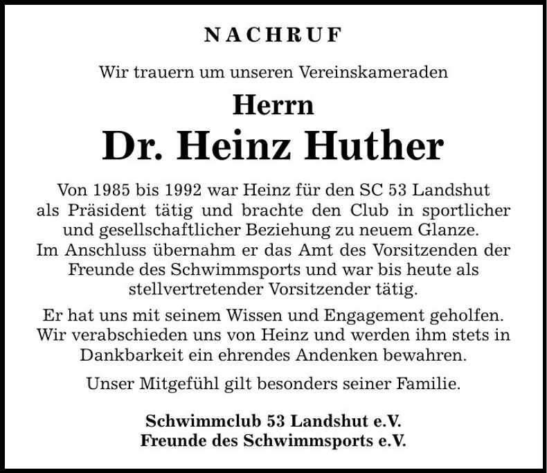Traueranzeige Heinz Dr. Huther
