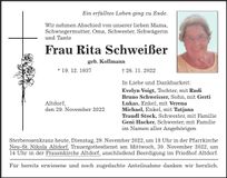 Traueranzeige Rita Schweißer