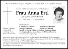 Traueranzeige Anna Ertl