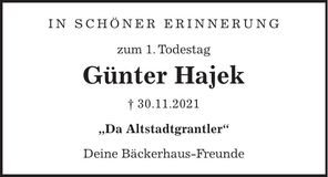 Traueranzeige Günter Hajek