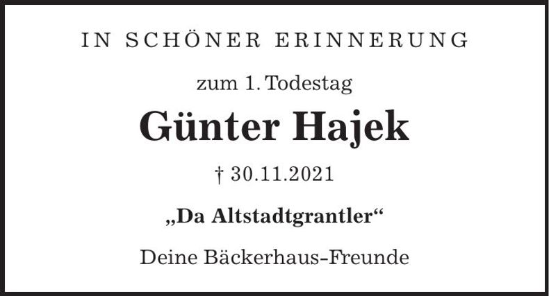 Traueranzeige Günter Hajek