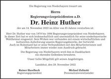 Traueranzeige Heinz Huther
