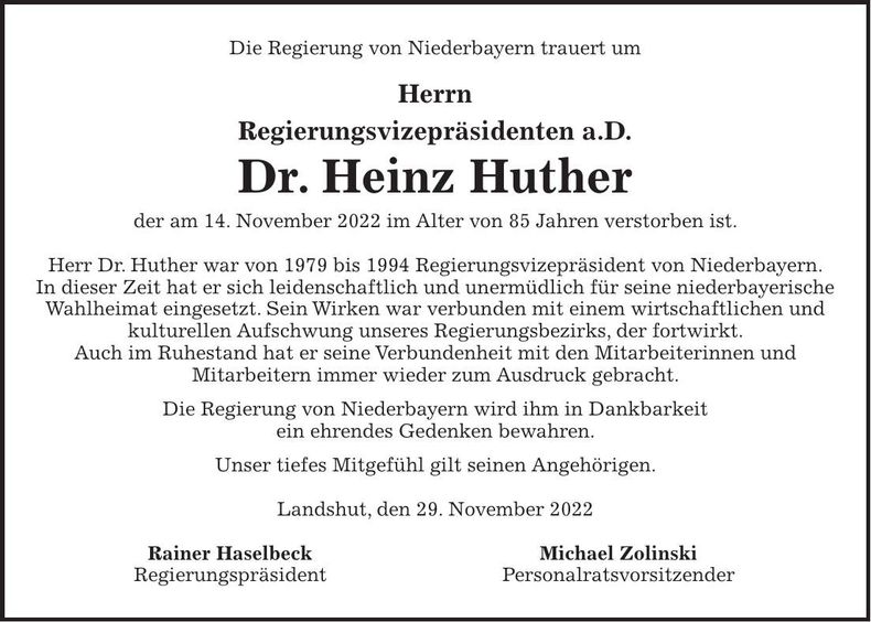Traueranzeige Heinz Huther