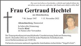 Traueranzeige Gertraud Hechtel