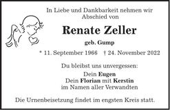 Traueranzeige Renate Zeller