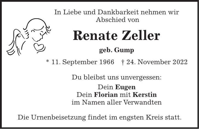 Traueranzeige Renate Zeller