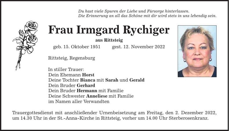 Traueranzeige Irmgard Rychiger