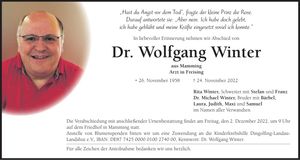 Traueranzeige Wolfgang Winter